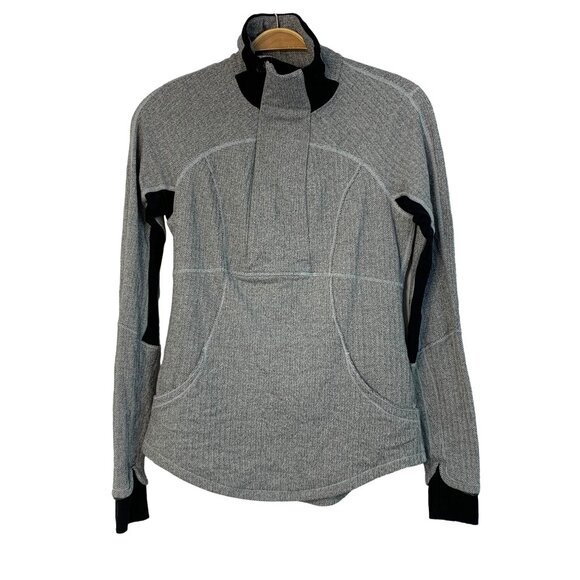 Lululemon Base Runner 1/2 Zip Herringbone Black Sz 8 Jacket Pullover 7430 rulu - Picture 2 of 14